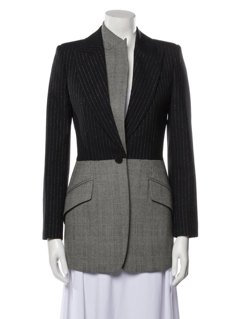 Alexander McQueen Two-Tone Pinstripe & Glen Plaid Blazer - Black & Gray